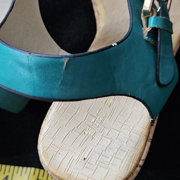 BAMBOO Teal Green Wedge Sandals with Cork Sole - Size 5.5 - Picture 7 of 10